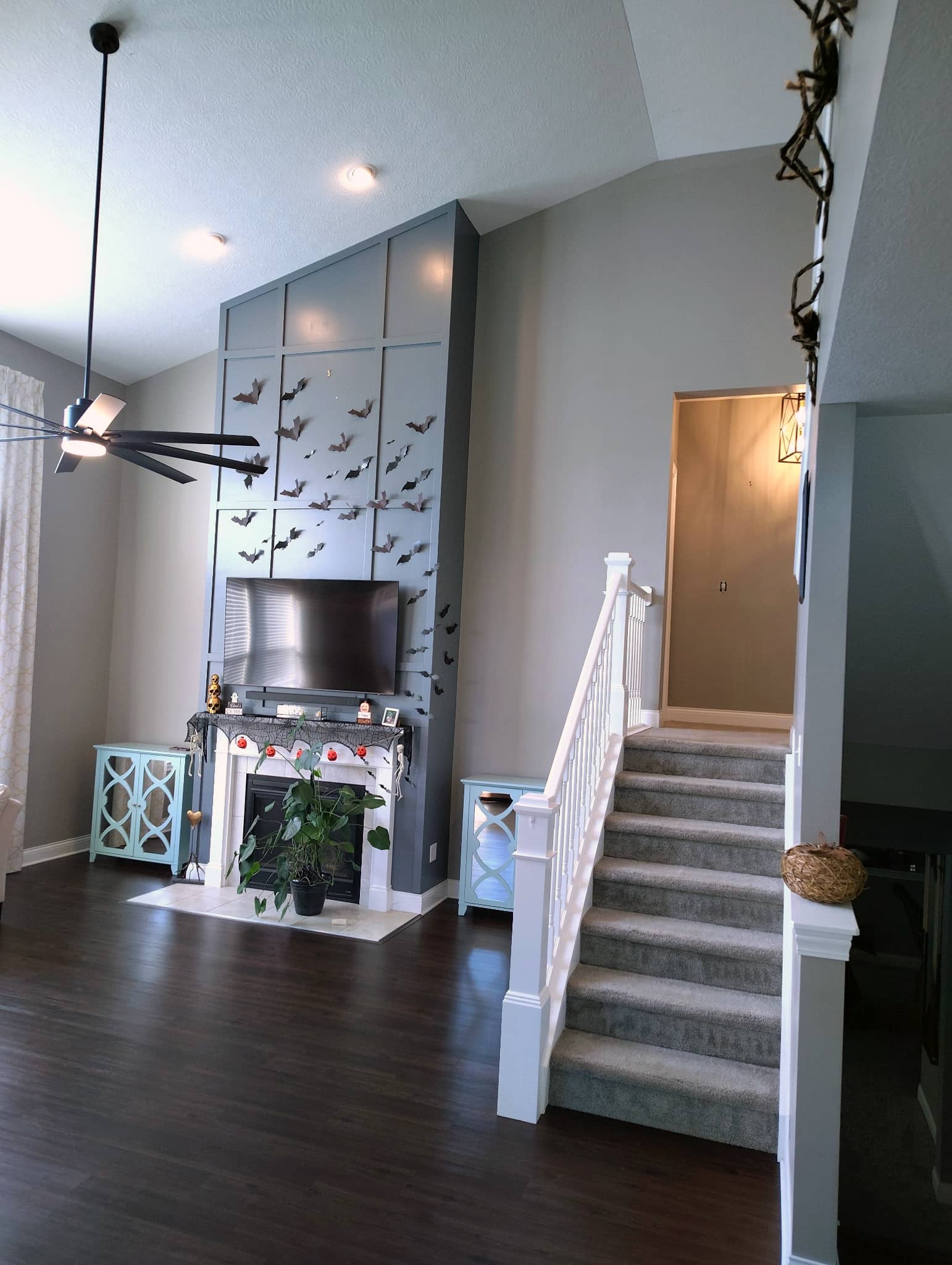 living room accent wall staircase painting Marysville OH